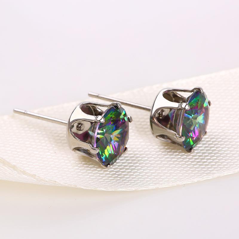 1 Pair Simple Style Round Plating Inlay Copper Zircon Silver Plated Ear Studs display picture 2