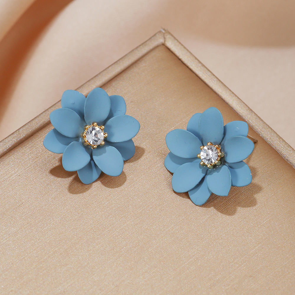 1 Pair Modern Style Flower Stoving Varnish Inlay Iron Rhinestones Ear Studs display picture 3