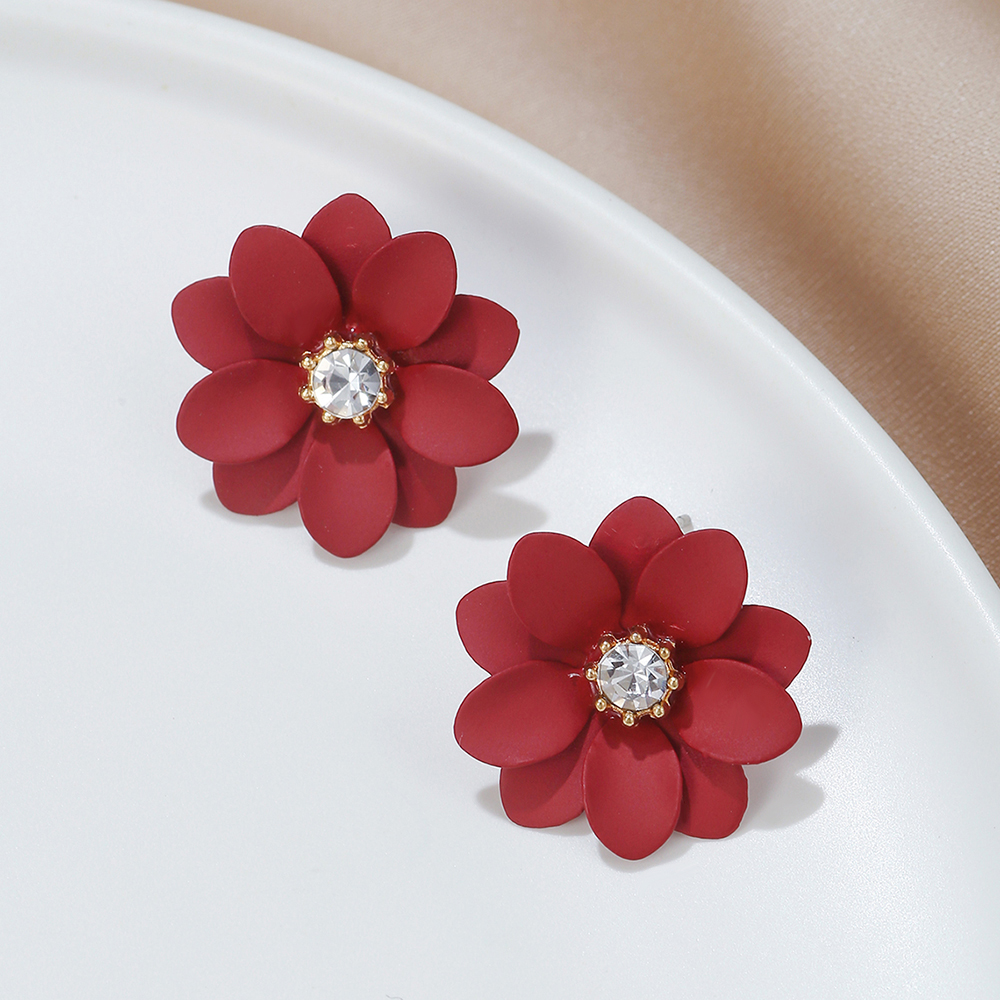 1 Pair Modern Style Flower Stoving Varnish Inlay Iron Rhinestones Ear Studs display picture 12