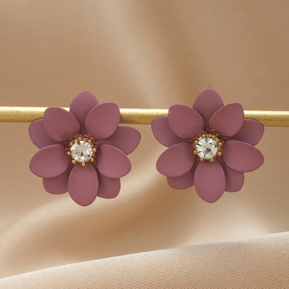 1 Pair Modern Style Flower Stoving Varnish Inlay Iron Rhinestones Ear Studs display picture 16