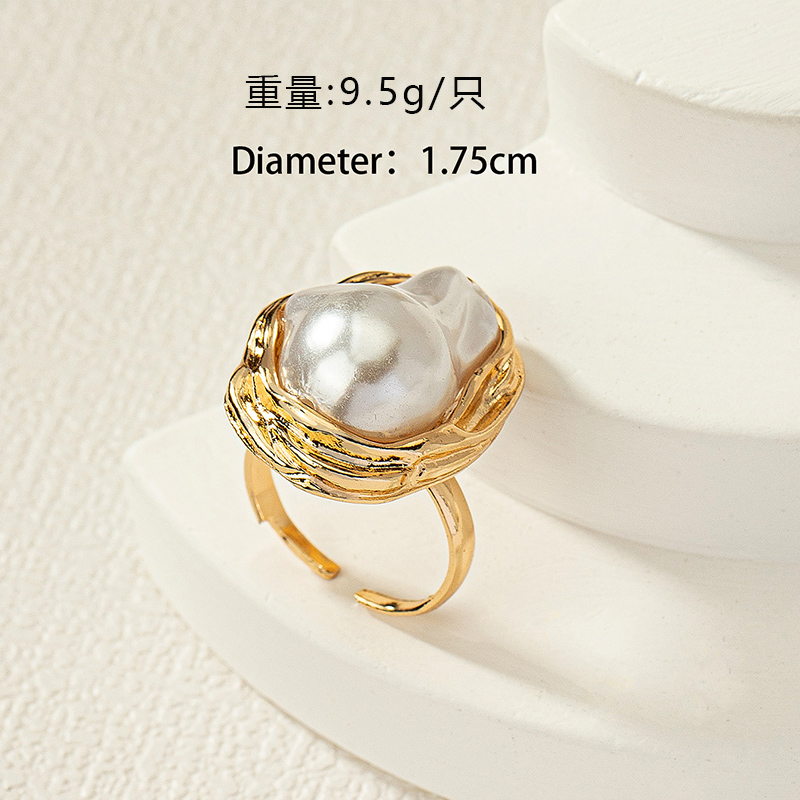 Retro Commute Korean Style Irregular Geometric Alloy Baroque Pearls Plating Women's Rings display picture 6