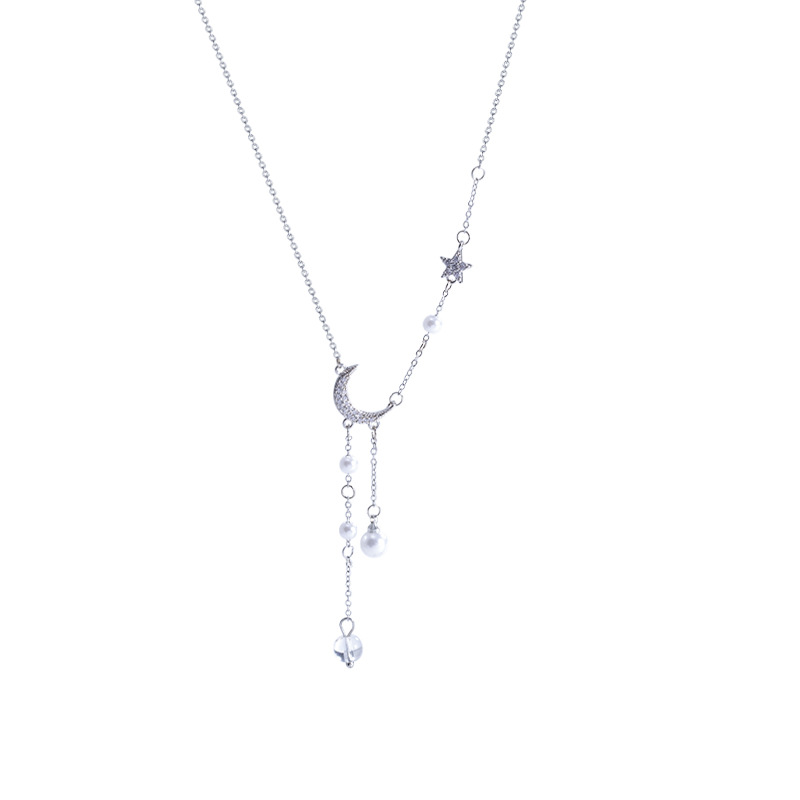 Style Simple Lune Le Cuivre Plaqué Argent Zircon Collier En Masse display picture 1