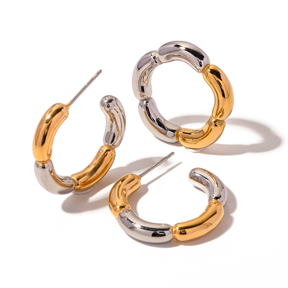 1 Pair Simple Style Color Block Plating Stainless Steel 18k Gold Plated Earrings display picture 1