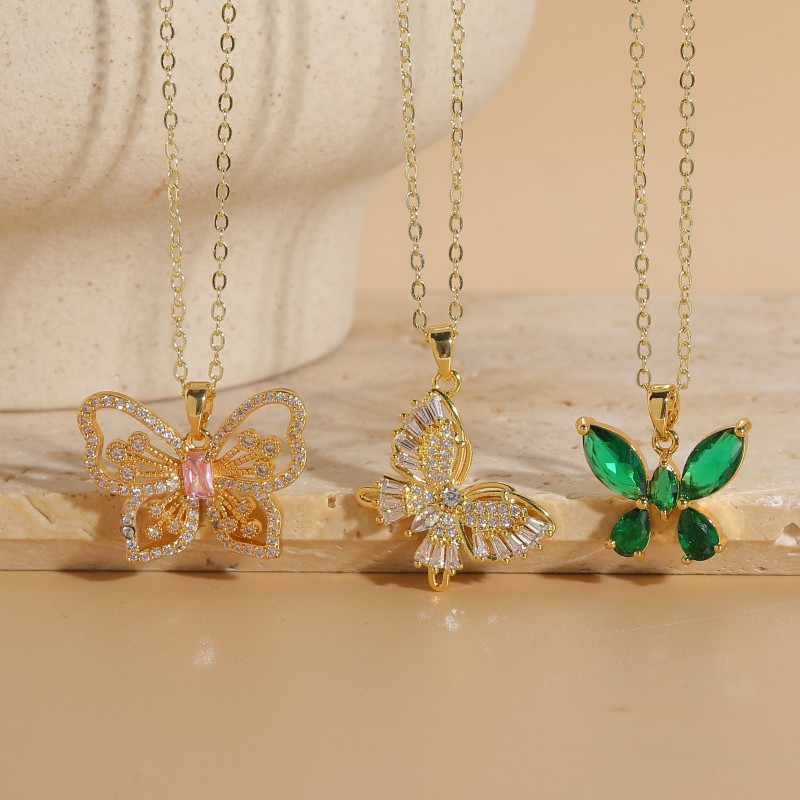 Elegant Classic Style Butterfly Copper 14k Gold Plated Zircon Necklace In Bulk display picture 1