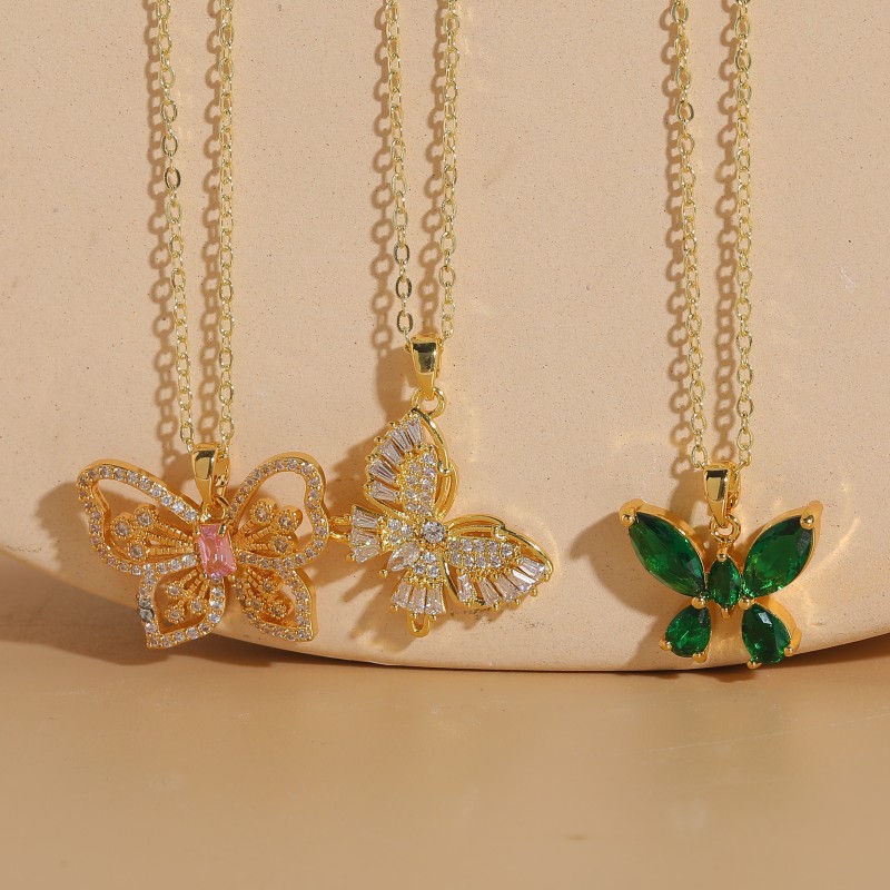 Elegant Classic Style Butterfly Copper 14k Gold Plated Zircon Necklace In Bulk display picture 2