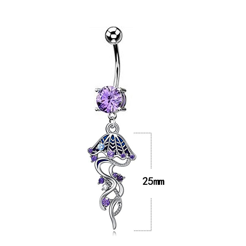 Cute Tropical Jellyfish Stainless Steel Copper Epoxy Inlay Rhinestones Zircon White Gold Plated Belly Ring display picture 1