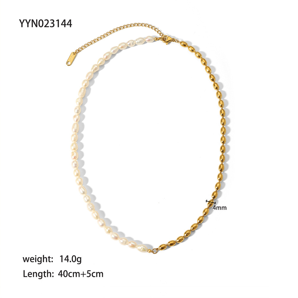 201 Stainless Steel Freshwater Pearl 18K Gold Plated Baroque Style British Style Beaded Plating Color Block Necklace display picture 3