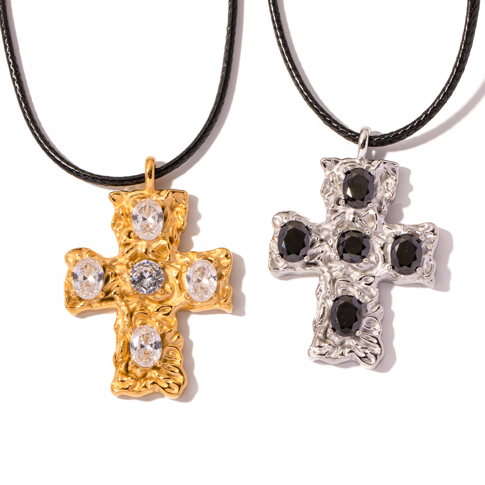 Ig Style Cross Stainless Steel Plating Inlay Zircon 18k Gold Plated Necklace display picture 1
