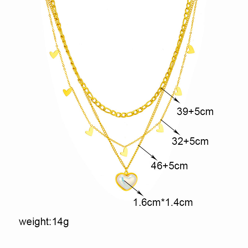 Simple Style Heart Shape Titanium Steel Plating Inlay Pearl 18k Gold Plated Layered Necklaces display picture 1