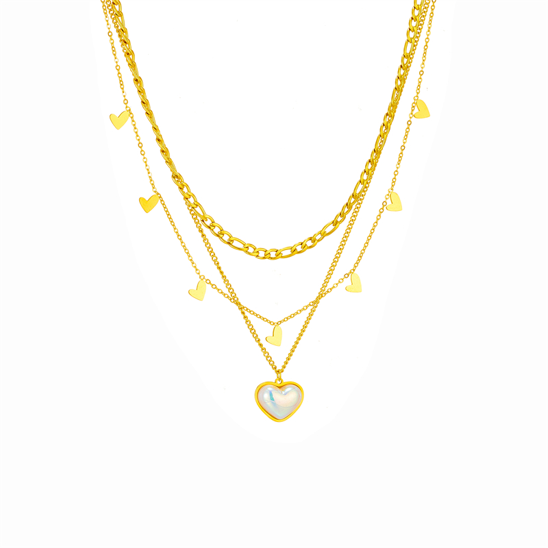 Simple Style Heart Shape Titanium Steel Plating Inlay Pearl 18k Gold Plated Layered Necklaces display picture 2