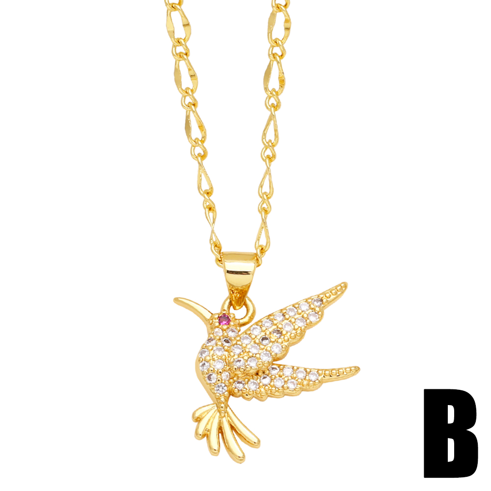 Süß Mode Einfacher Stil Vogel Kupfer 18 Karat Vergoldet Zirkon Halskette In Masse display picture 4