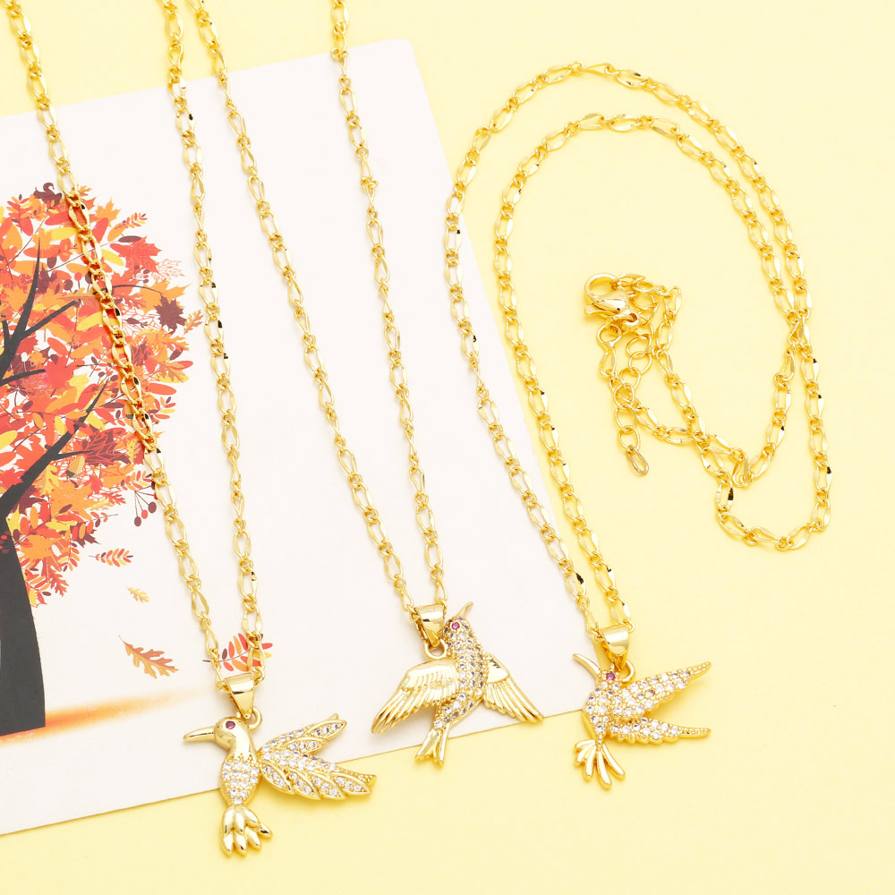 Süß Mode Einfacher Stil Vogel Kupfer 18 Karat Vergoldet Zirkon Halskette In Masse display picture 7