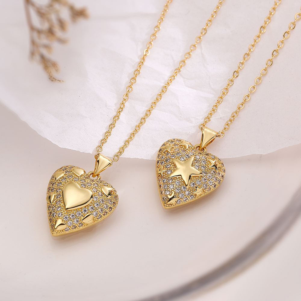 Simple Style Heart Shape Copper 18k Gold Plated Zircon Pendant Necklace In Bulk display picture 2