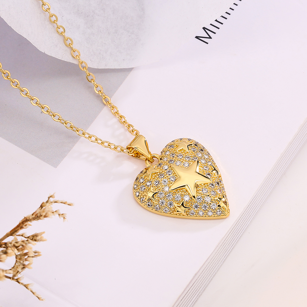 Simple Style Heart Shape Copper 18k Gold Plated Zircon Pendant Necklace In Bulk display picture 4