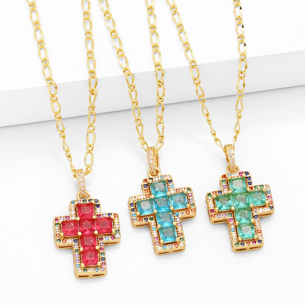 Simple Style Cross Copper 18k Gold Plated Zircon Pendant Necklace In Bulk display picture 2