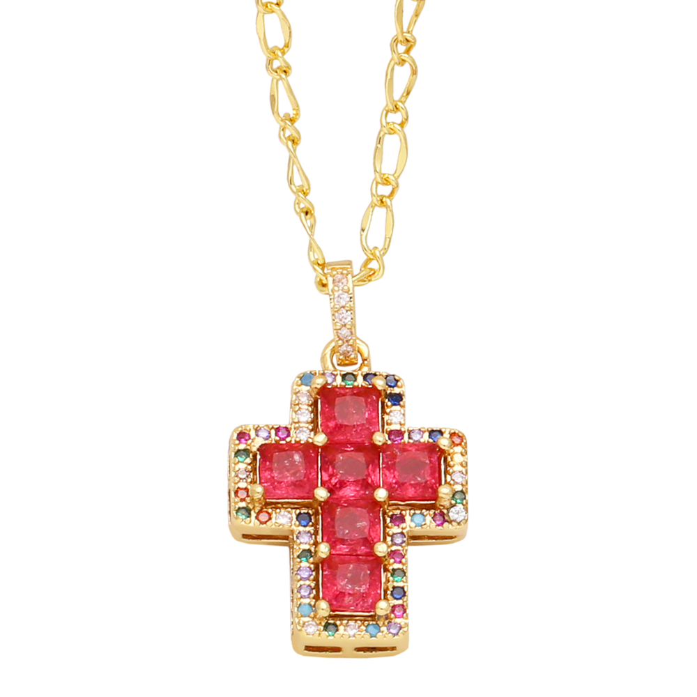 Simple Style Cross Copper 18k Gold Plated Zircon Pendant Necklace In Bulk display picture 3