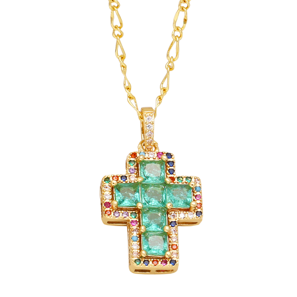 Simple Style Cross Copper 18k Gold Plated Zircon Pendant Necklace In Bulk display picture 5
