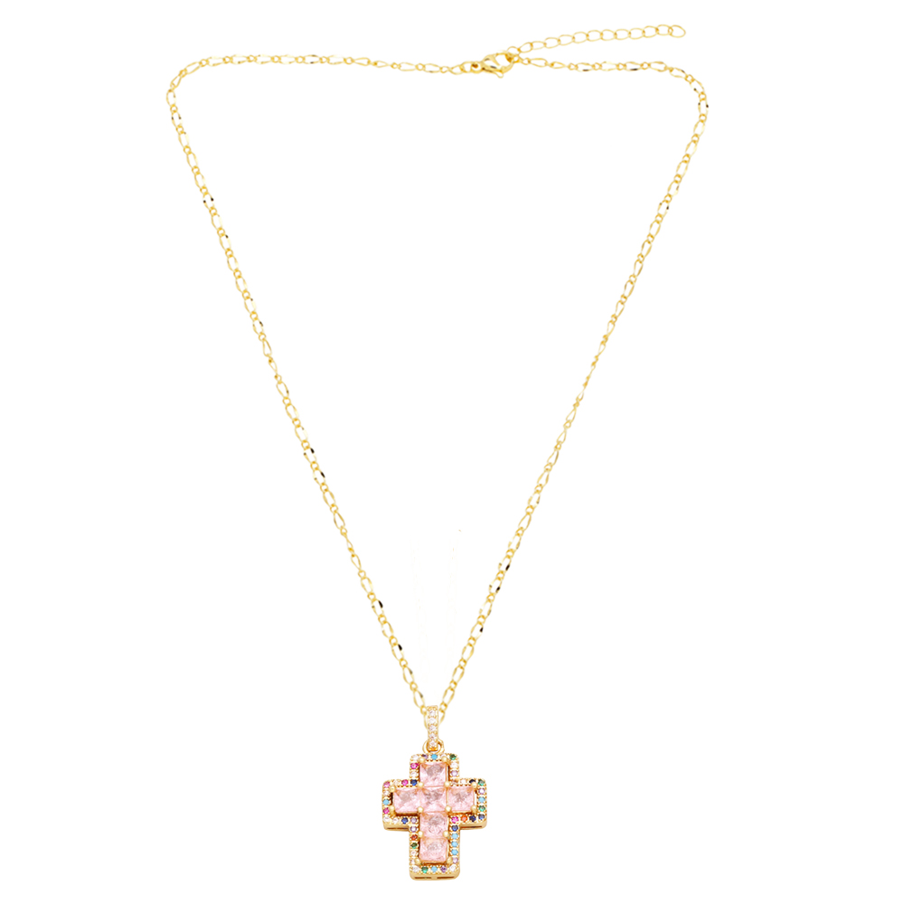 Simple Style Cross Copper 18k Gold Plated Zircon Pendant Necklace In Bulk display picture 7