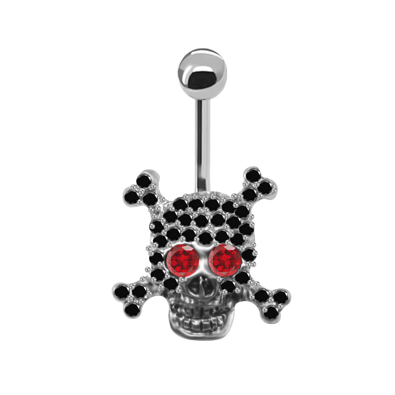Cool Style Skull Stainless Steel Copper Epoxy Plating Inlay Rhinestones White Gold Plated Gold Plated Belly Ring display picture 3