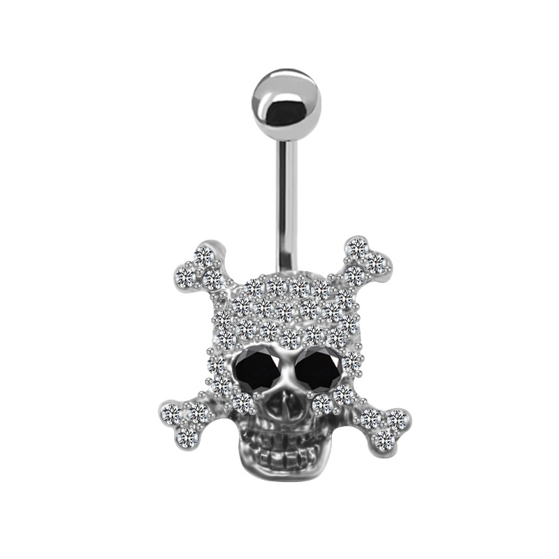 Cool Style Skull Stainless Steel Copper Epoxy Plating Inlay Rhinestones White Gold Plated Gold Plated Belly Ring display picture 4