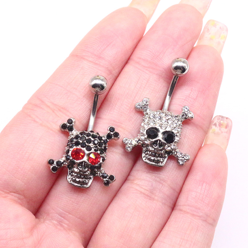 Cool Style Skull Stainless Steel Copper Epoxy Plating Inlay Rhinestones White Gold Plated Gold Plated Belly Ring display picture 6