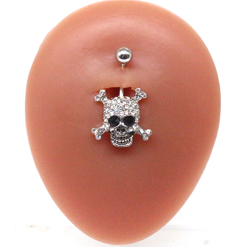 Cool Style Skull Stainless Steel Copper Epoxy Plating Inlay Rhinestones White Gold Plated Gold Plated Belly Ring display picture 1