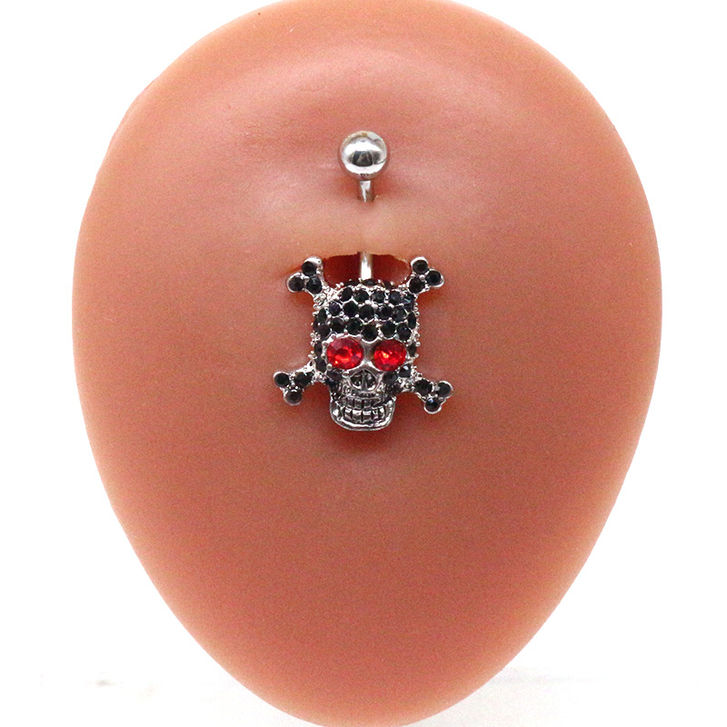 Cool Style Skull Stainless Steel Copper Epoxy Plating Inlay Rhinestones White Gold Plated Gold Plated Belly Ring display picture 2