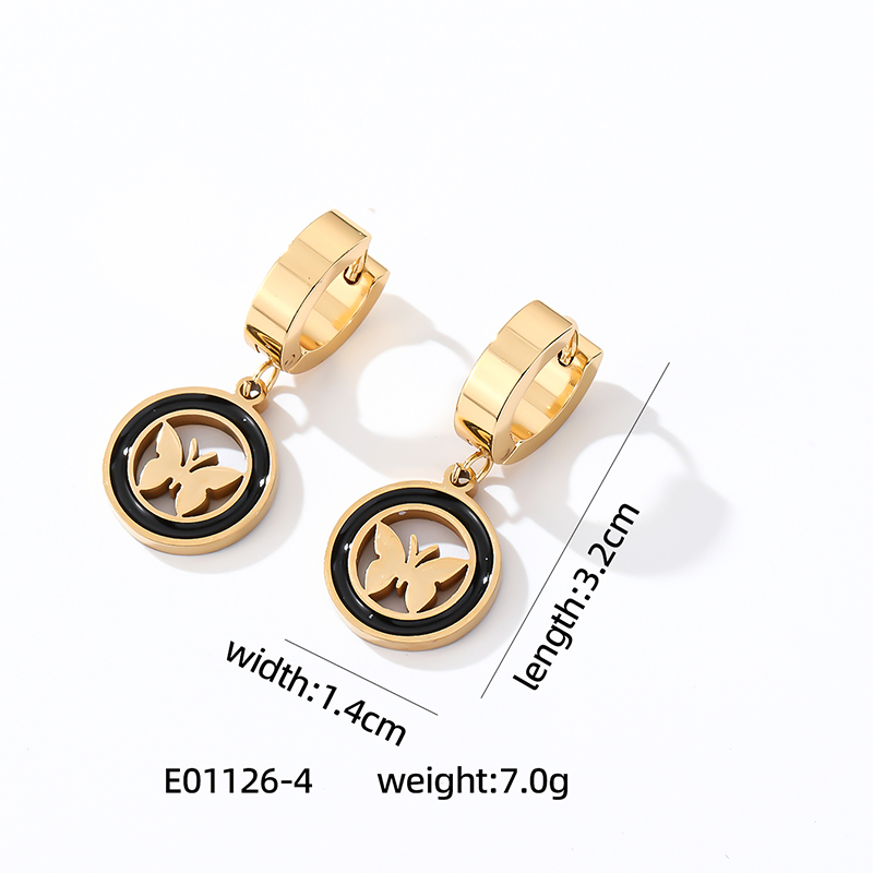 1 Pair Simple Style Heart Shape Butterfly Enamel 304 Stainless Steel K Gold Plated Drop Earrings display picture 3