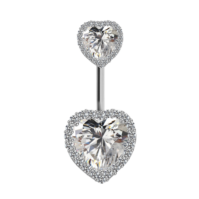 Cute Luxurious Heart Shape Stainless Steel Copper Plating Inlay Gem Rhinestones Zircon White Gold Plated Belly Ring display picture 2