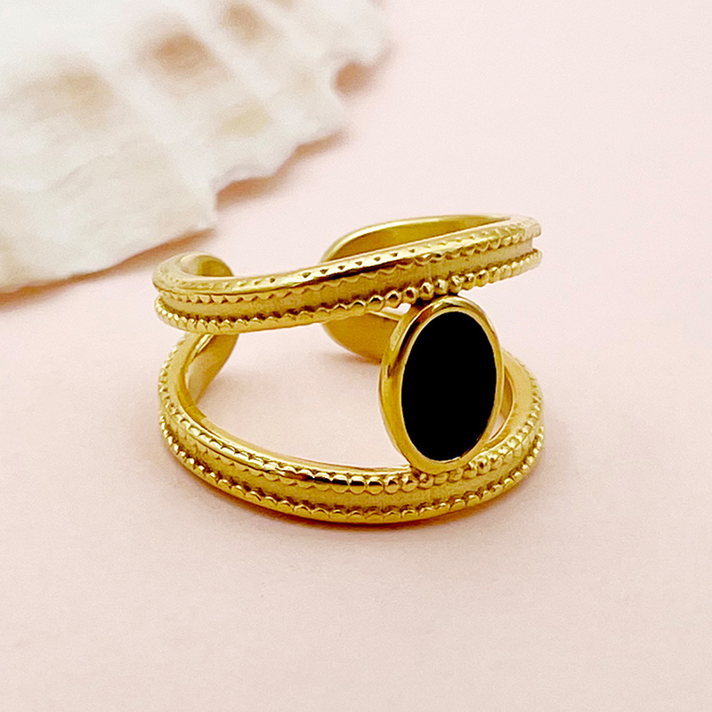 304 Stainless Steel 14K Gold Plated Simple Style Plating Inlay Oval Rings display picture 1