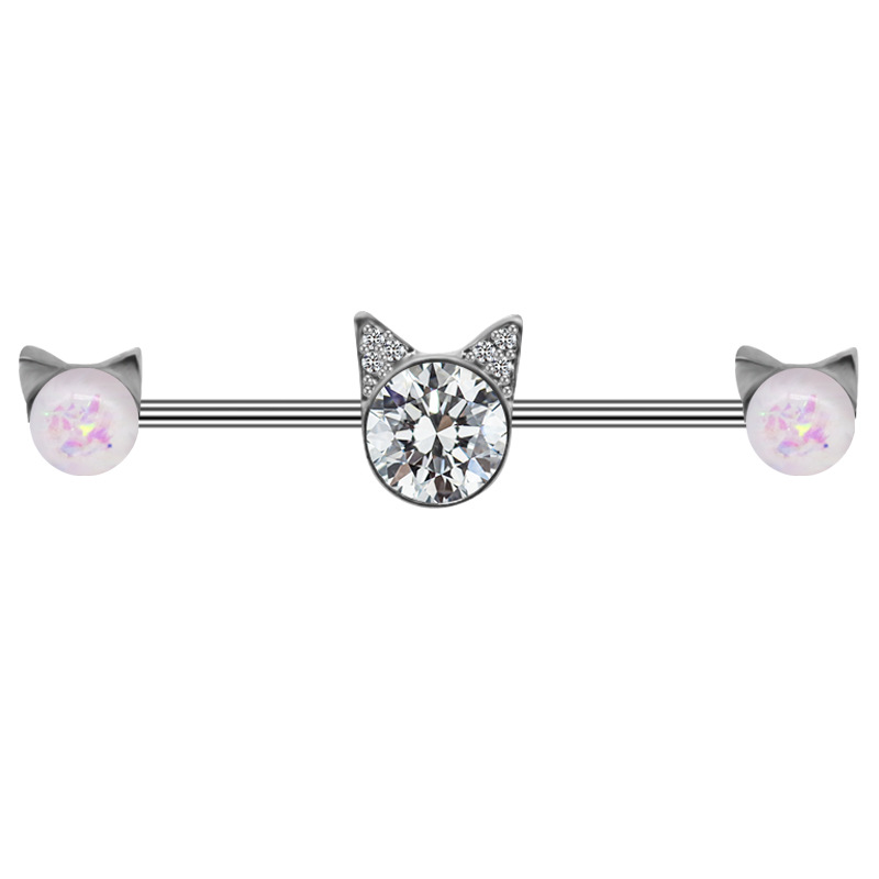 1 Piece Elegant Cat Plating Inlay Stainless Steel Opal Zircon White Gold Plated Ear Studs display picture 1