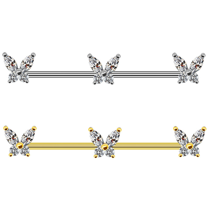1 Piece Simple Style Star Butterfly Inlay Stainless Steel Copper Rhinestones White Gold Plated Gold Plated Ear Studs display picture 2