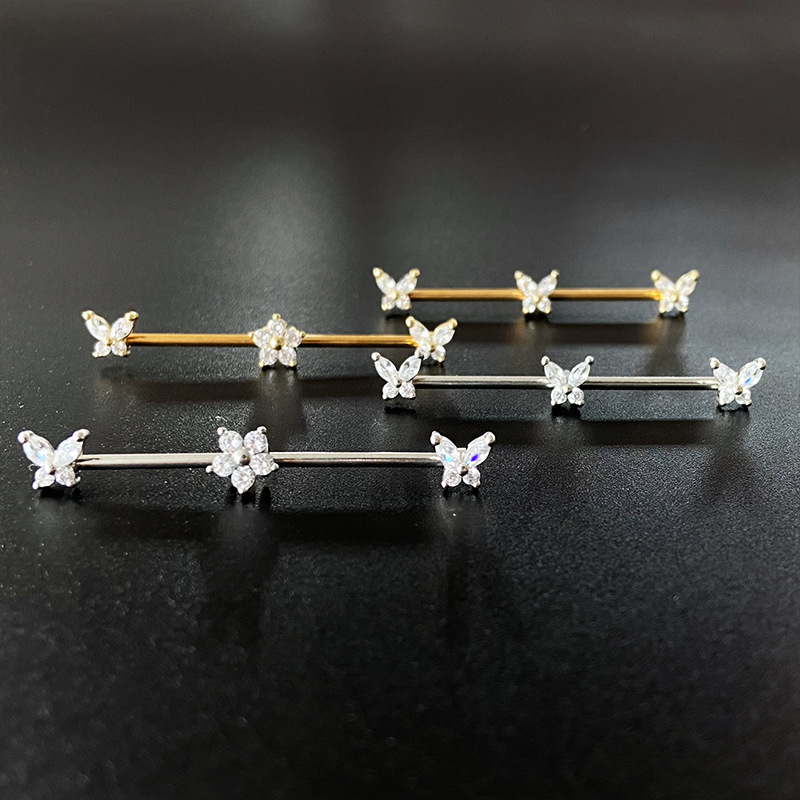 1 Piece Simple Style Star Butterfly Inlay Stainless Steel Copper Rhinestones White Gold Plated Gold Plated Ear Studs display picture 5
