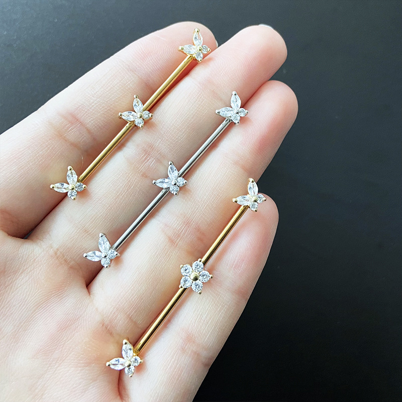 1 Piece Simple Style Star Butterfly Inlay Stainless Steel Copper Rhinestones White Gold Plated Gold Plated Ear Studs display picture 6