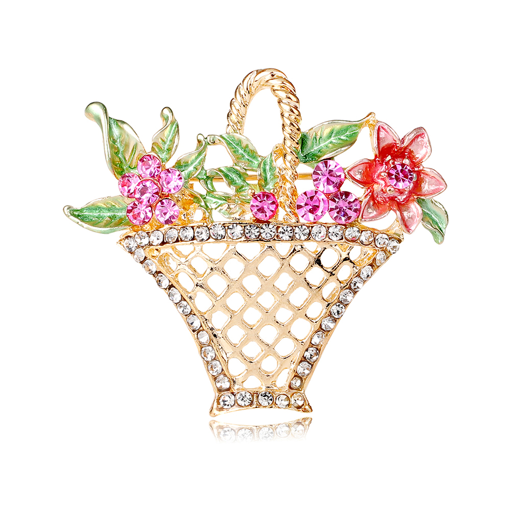 Lady Vacation Sweet Flower Basket Alloy Inlay Rhinestones Women's Brooches display picture 7