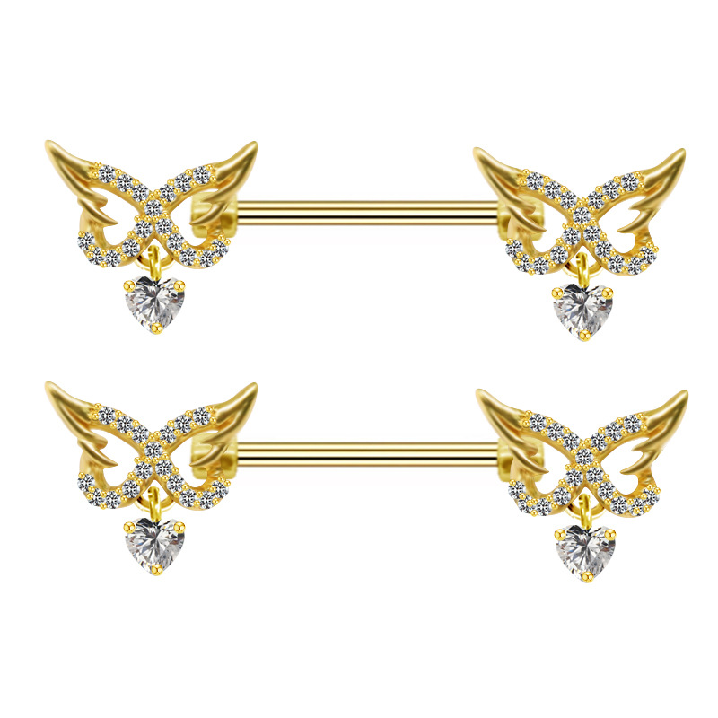 Streetwear Geometric Stainless Steel Alloy Copper Inlay Zircon Gold Plated Nipple Ring display picture 1