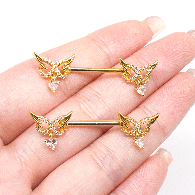 Streetwear Geometric Stainless Steel Alloy Copper Inlay Zircon Gold Plated Nipple Ring display picture 4