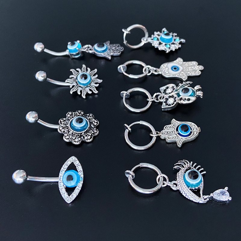 Hip-hop Exaggerated Rock Devil's Eye Palm Owl Copper Epoxy Plating Inlay Rhinestones White Gold Plated Belly Ring Nose Ring display picture 1