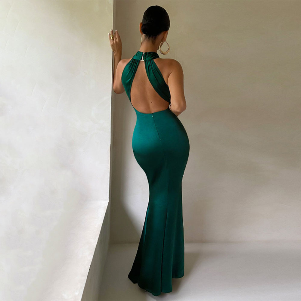 Femmes Robe De Fête Élégant Dos Nu Dos Nu Sans Manches Couleur Unie Maxi Longue Robe Banquet Cocktail Party display picture 1