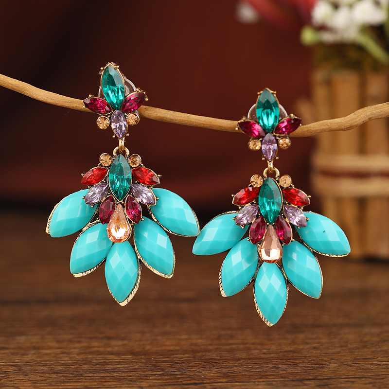 1 Pair Retro Vacation Ethnic Style Peacock Inlay Alloy Zircon Drop Earrings display picture 5