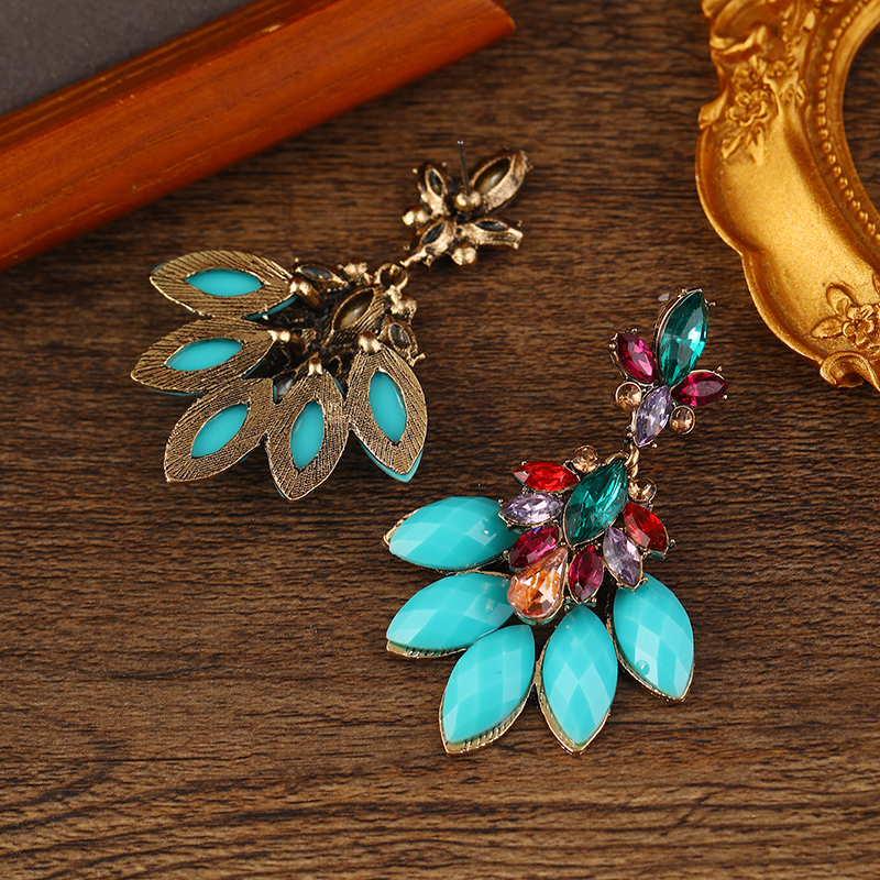 1 Pair Retro Vacation Ethnic Style Peacock Inlay Alloy Zircon Drop Earrings display picture 4