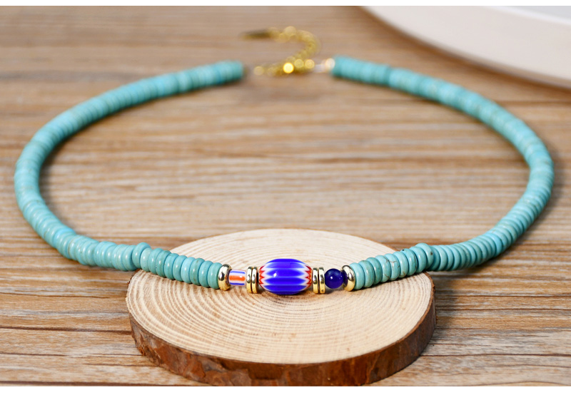 Casual Ethnic Style Geometric Turquoise Beaded Gold Plated Necklace display picture 4