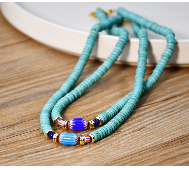 Casual Ethnic Style Geometric Turquoise Beaded Gold Plated Necklace display picture 3