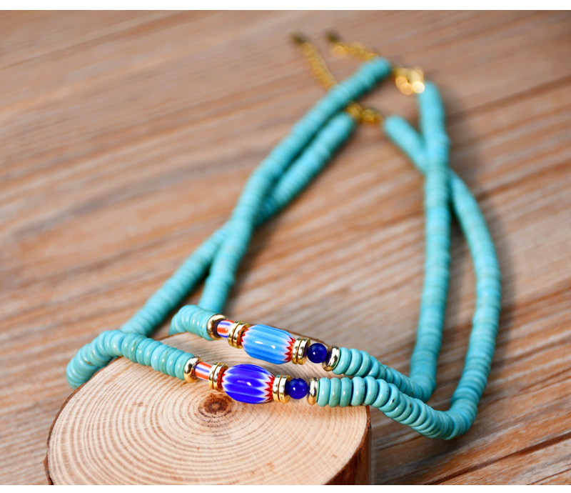 Casual Ethnic Style Geometric Turquoise Beaded Gold Plated Necklace display picture 1