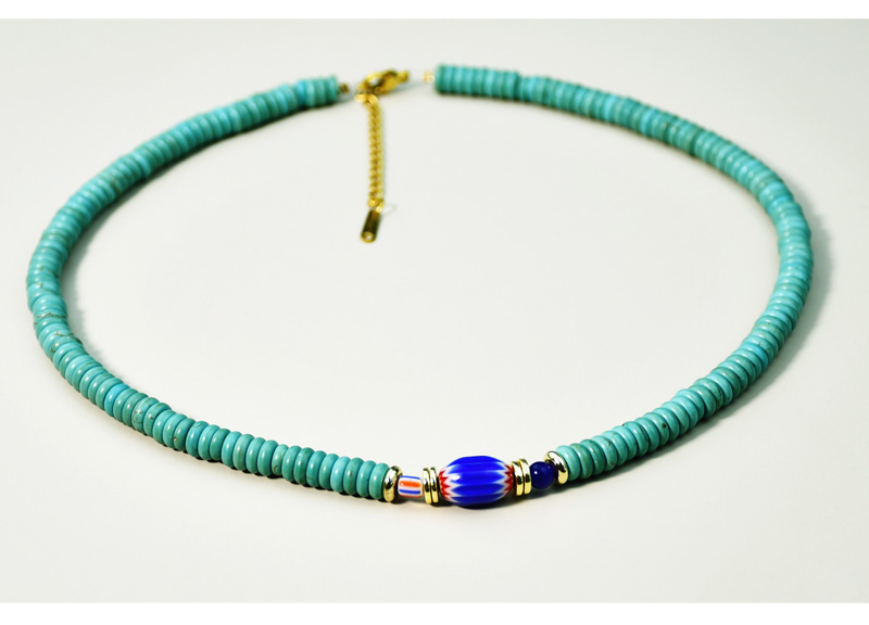 Casual Ethnic Style Geometric Turquoise Beaded Gold Plated Necklace display picture 9