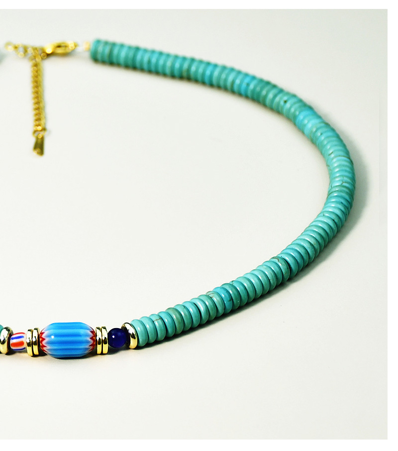 Casual Ethnic Style Geometric Turquoise Beaded Gold Plated Necklace display picture 8