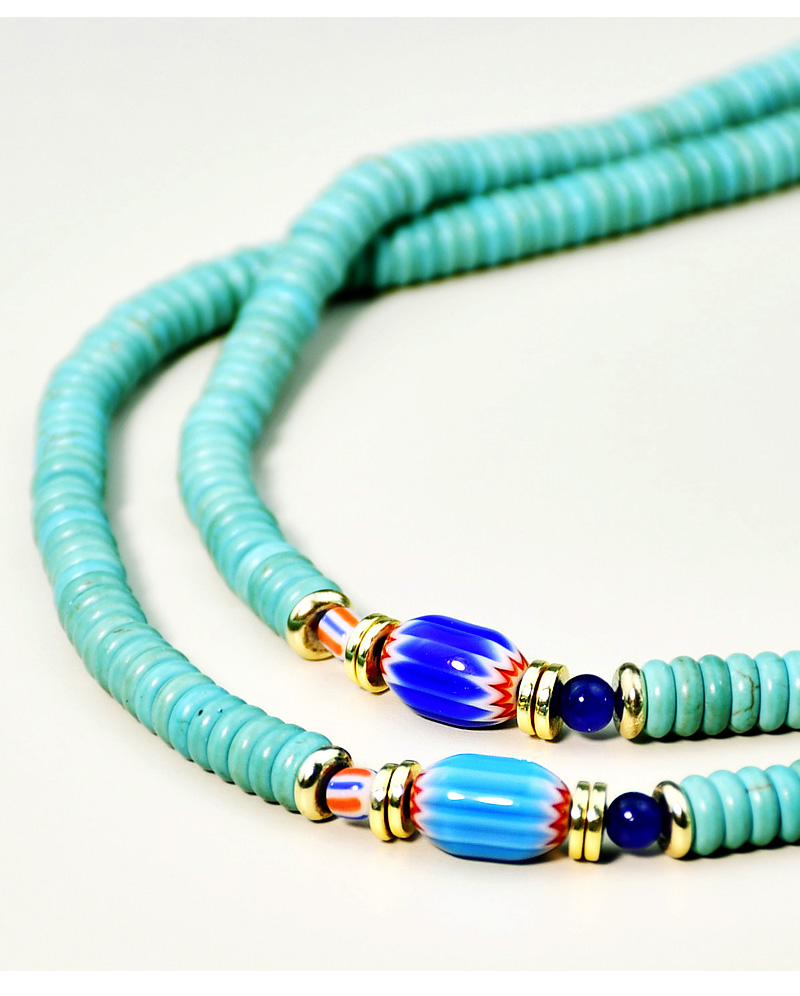 Casual Ethnic Style Geometric Turquoise Beaded Gold Plated Necklace display picture 7