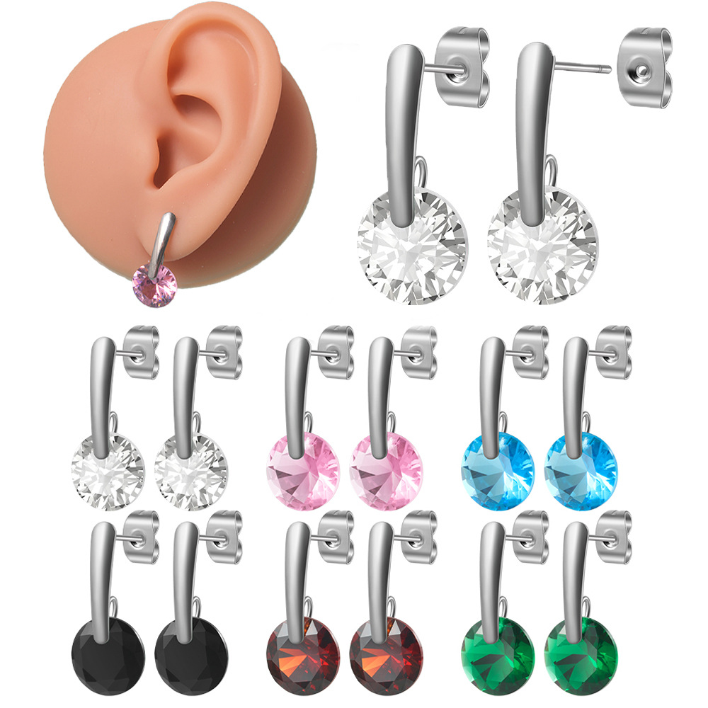 1 Paire Décontractée Mignon Rond Placage Incruster Acier Inoxydable Zircon Boucles D'oreilles display picture 1