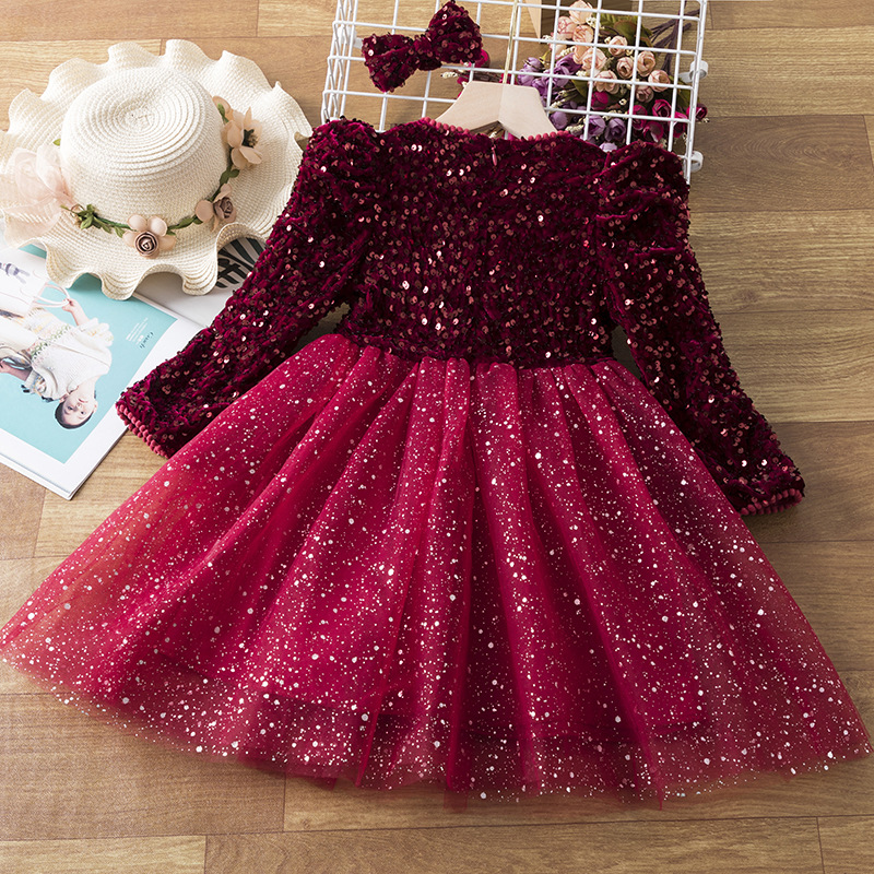 Princess Cute Solid Color Sequins Polyester Girls Dresses display picture 2