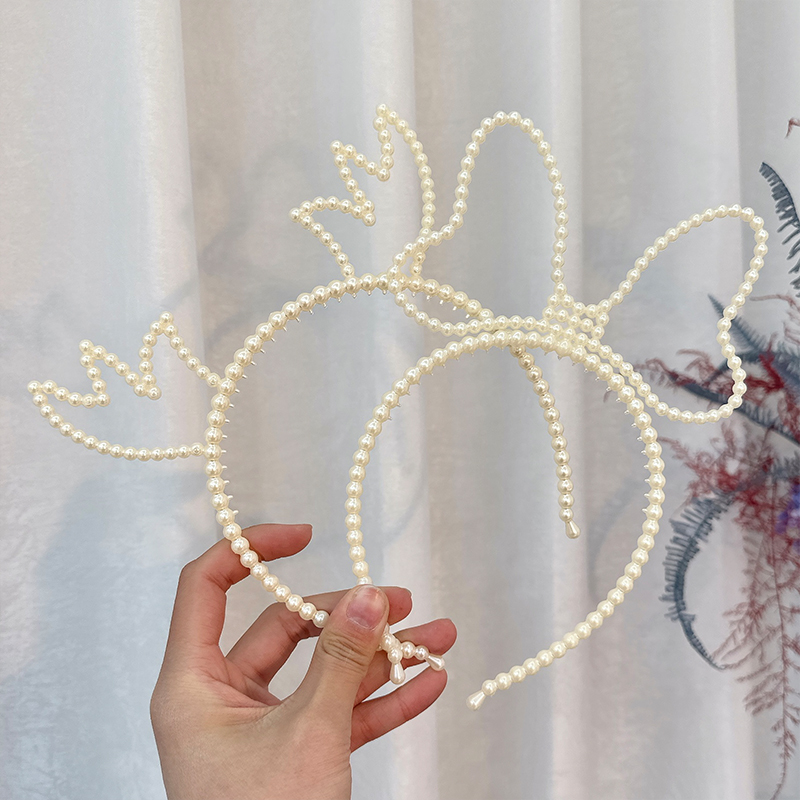 Women's Casual Cute Antlers Imitation Pearl Beaded Hair Band display picture 3